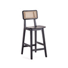Manhattan Comfort Versailles Industry Chic Cane Back Wood Counter Stool in Black and Natural - Set of 3
