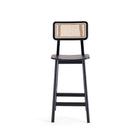 Manhattan Comfort Versailles Industry Chic Cane Back Wood Counter Stool in Black and Natural - Set of 3