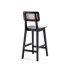 Manhattan Comfort Versailles Industry Chic Cane Back Wood Counter Stool in Black and Natural - Set of 3