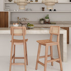 Manhattan Comfort Versailles Industry Chic Cane Back Wood Counter Stool in Natural - Set of 3