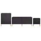Manhattan Comfort3-Piece DUMBO Modern  5-Drawer Tall Dresser,  DUMBO Modern 6-Drawer Double Low Dresser, and DUMBO Modern Nightstand 2.0 in Black