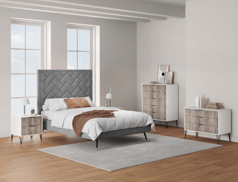 Manhattan Comfort3-Piece DUMBO Modern  5-Drawer Tall Dresser,  DUMBO Modern 3-Drawer Standard Dresser, and DUMBO Modern Nightstand 2.0 in White and Grey