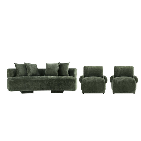 Manhattan Comfort Verandah Mid-Century Modern 3-Piece Sofa Set in Olive Green