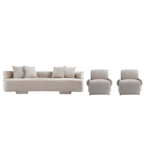 Manhattan Comfort Verandah Mid-Century Modern 3-Piece Sofa Set in Beige