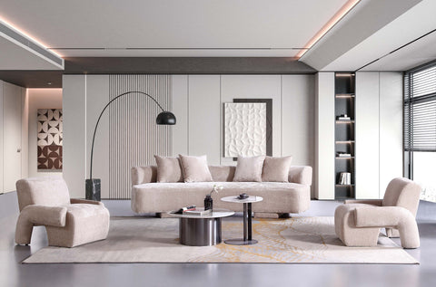 Manhattan Comfort Verandah Mid-Century Modern 3-Piece Sofa Set in Beige