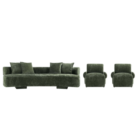 Manhattan Comfort Verandah Mid-Century Modern 3-Piece Sofa Set in Olive Green
