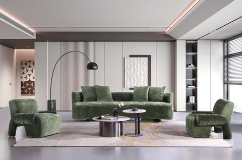 Manhattan Comfort Verandah Mid-Century Modern 3-Piece Sofa Set in Olive Green