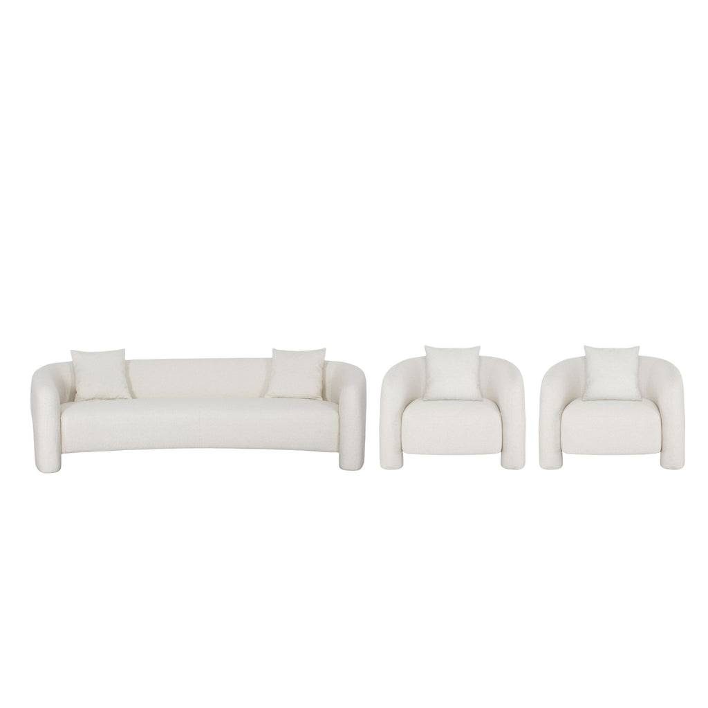 Manhattan Comfort Sylvia Modern Glam 3-Piece Sofa Set in Ivory