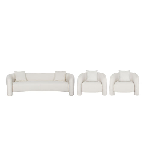 Manhattan Comfort Sylvia Modern Glam 3-Piece Sofa Set in Ivory