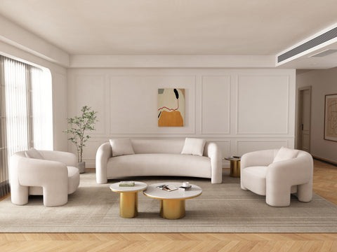 Manhattan Comfort Sylvia Modern Glam 3-Piece Sofa Set in Ivory