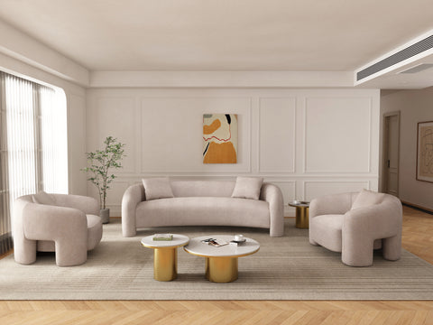 Manhattan Comfort Sylvia Modern Glam 3-Piece Sofa Set in Gold Dust