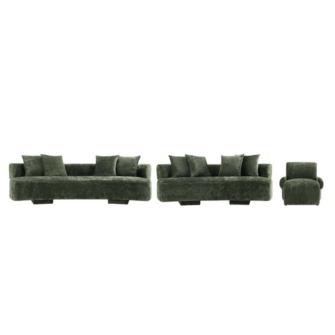 Manhattan Comfort Verandah Mid-Century Modern 3-Piece Sofa Set in Olive Green