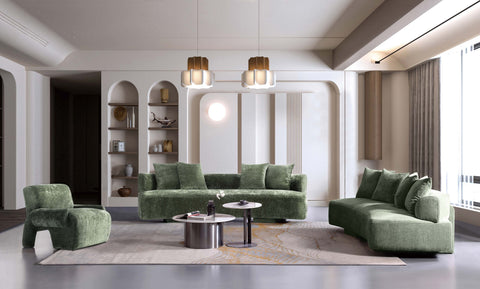 Manhattan Comfort Verandah Mid-Century Modern 3-Piece Sofa Set in Olive Green