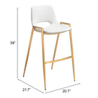 Zuo Desi Barstool (Set of 2) White & Gold