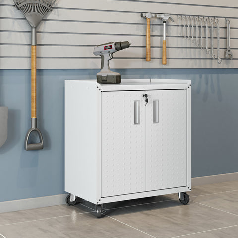 Manhattan Comfort Fortress Modern 30" Rolling Garage Cabinet in White