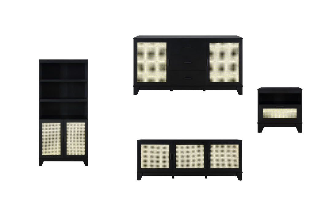 Manhattan Comfort Sheridan Mid-Century Modern 4-Piece Living Room Set in Black