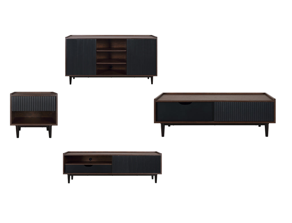 Manhattan Comfort Duane Mid-Century Modern 4-Piece Living Room Set in Black