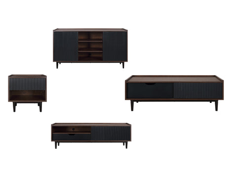 Manhattan Comfort Duane Mid-Century Modern 4-Piece Living Room Set in Black