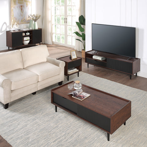Manhattan Comfort Duane Mid-Century Modern 4-Piece Living Room Set in Black