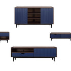 Manhattan Comfort Duane Mid-Century Modern 4-Piece Living Room Set in Navy Blue