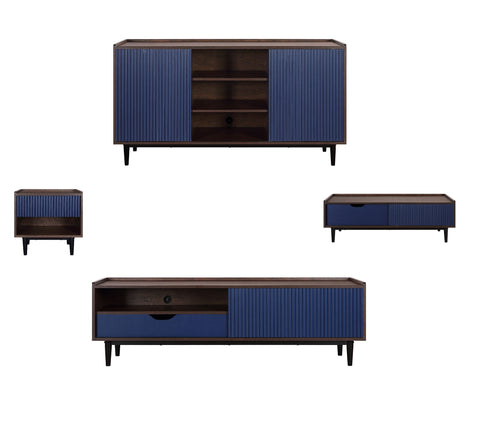 Manhattan Comfort Duane Mid-Century Modern 4-Piece Living Room Set in Navy Blue