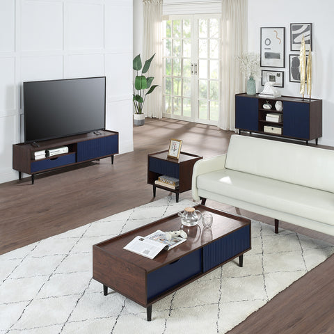 Manhattan Comfort Duane Mid-Century Modern 4-Piece Living Room Set in Navy Blue