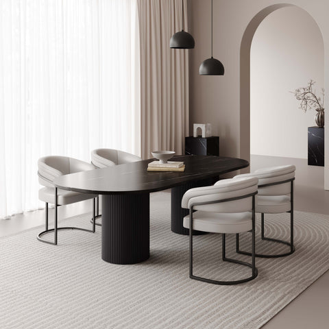 Manhattan Comfort Augusta Modern Vegan Leather Metal Dining Chair in Light Gray - Set of 4