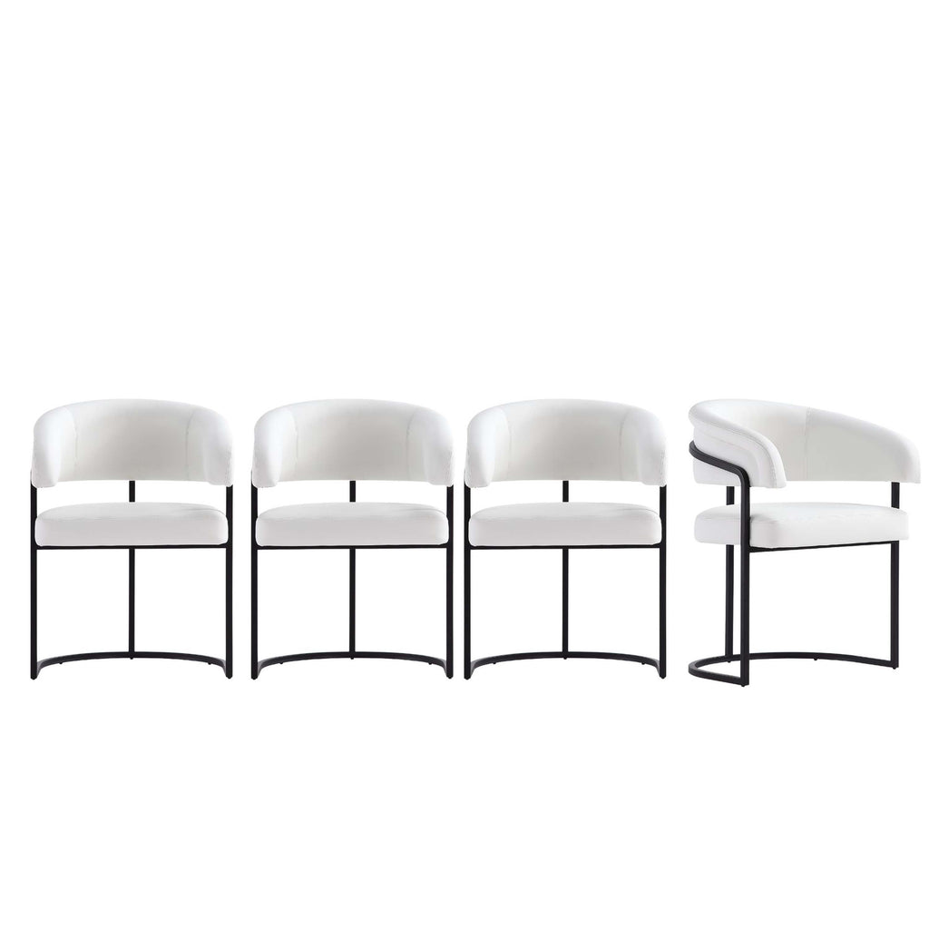 Manhattan Comfort Augusta Modern Vegan Leather Metal Dining Chair in White - Set of 4
