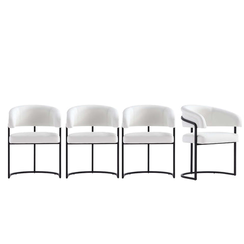 Manhattan Comfort Augusta Modern Vegan Leather Metal Dining Chair in White - Set of 4