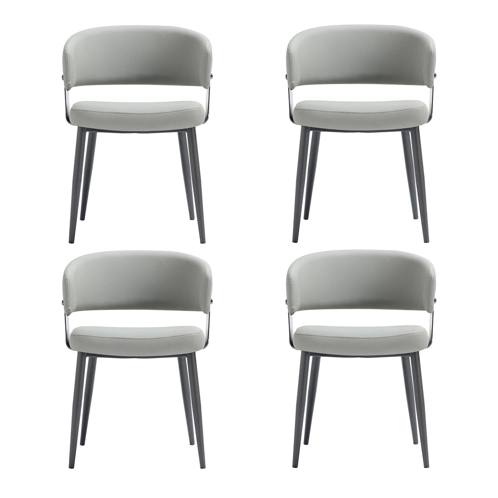 Manhattan Comfort Luce Modern Textured Vegan Leather Metal Dining Chair in Stone Gray - Set of 4