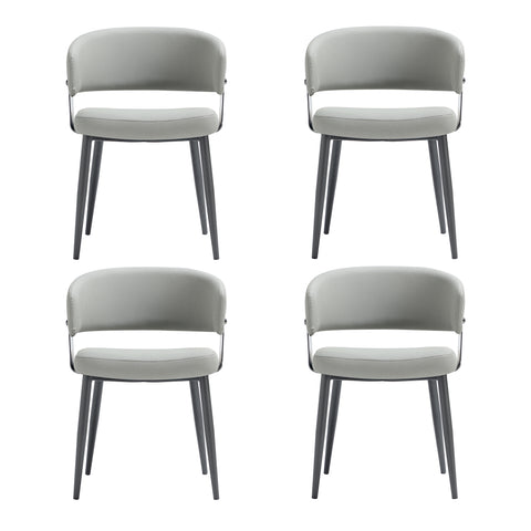 Manhattan Comfort Luce Modern Textured Vegan Leather Metal Dining Chair in Stone Gray - Set of 4