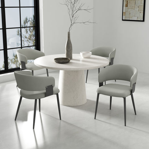 Manhattan Comfort Luce Modern Textured Vegan Leather Metal Dining Chair in Stone Gray - Set of 4
