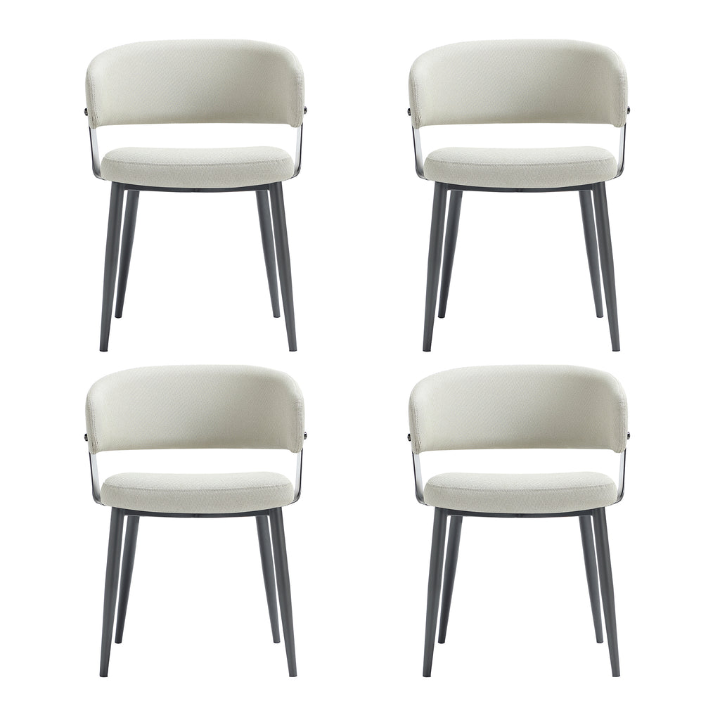 Manhattan Comfort Luce Modern Textured Vegan Leather Metal Dining Chair in Oatmeal - Set of 4
