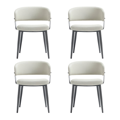 Manhattan Comfort Luce Modern Textured Vegan Leather Metal Dining Chair in Oatmeal - Set of 4