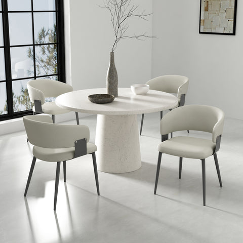Manhattan Comfort Luce Modern Textured Vegan Leather Metal Dining Chair in Oatmeal - Set of 4