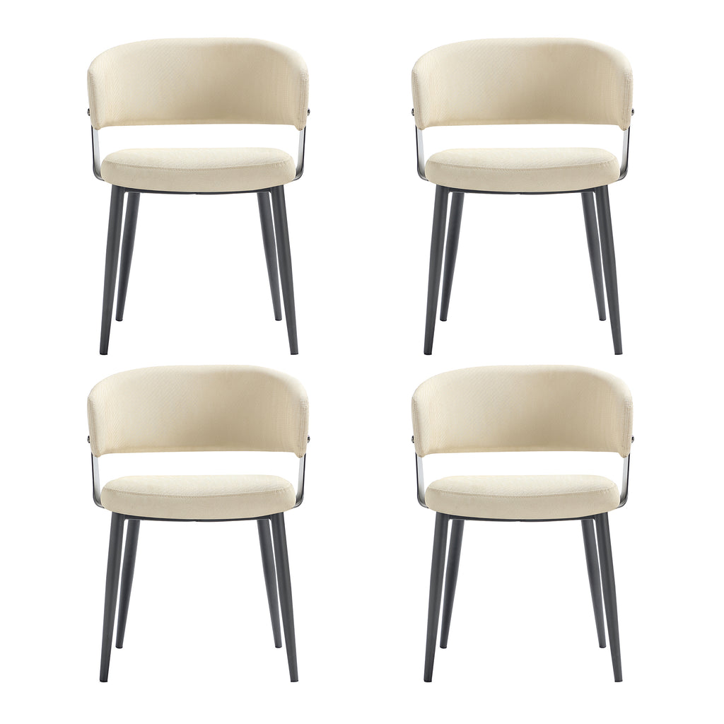 Manhattan Comfort Luce Modern Textured Vegan Leather Metal Dining Chair in Sand - Set of 4