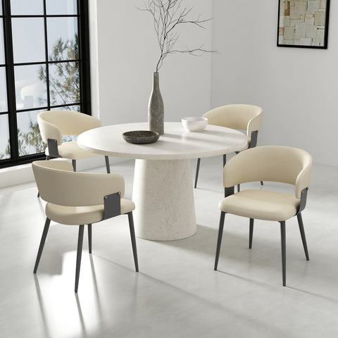 Manhattan Comfort Luce Modern Textured Vegan Leather Metal Dining Chair in Sand - Set of 4