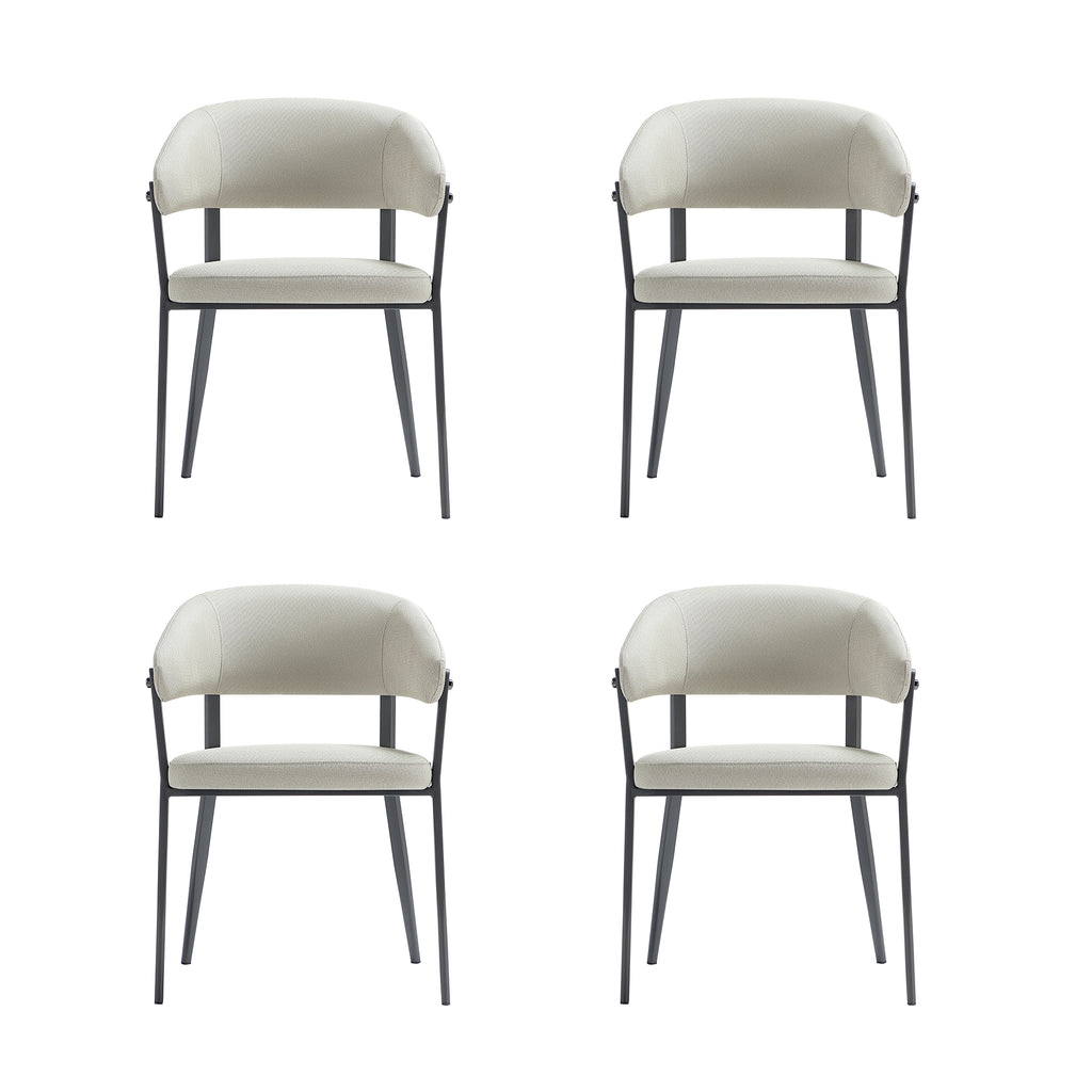 Manhattan Comfort Belle Modern Metal Upholstered Dining Chair in Oatmeal - Set of 4