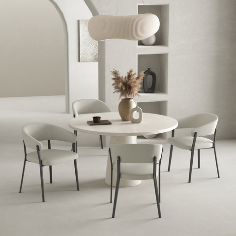 Manhattan Comfort Belle Modern Metal Upholstered Dining Chair in Oatmeal - Set of 4