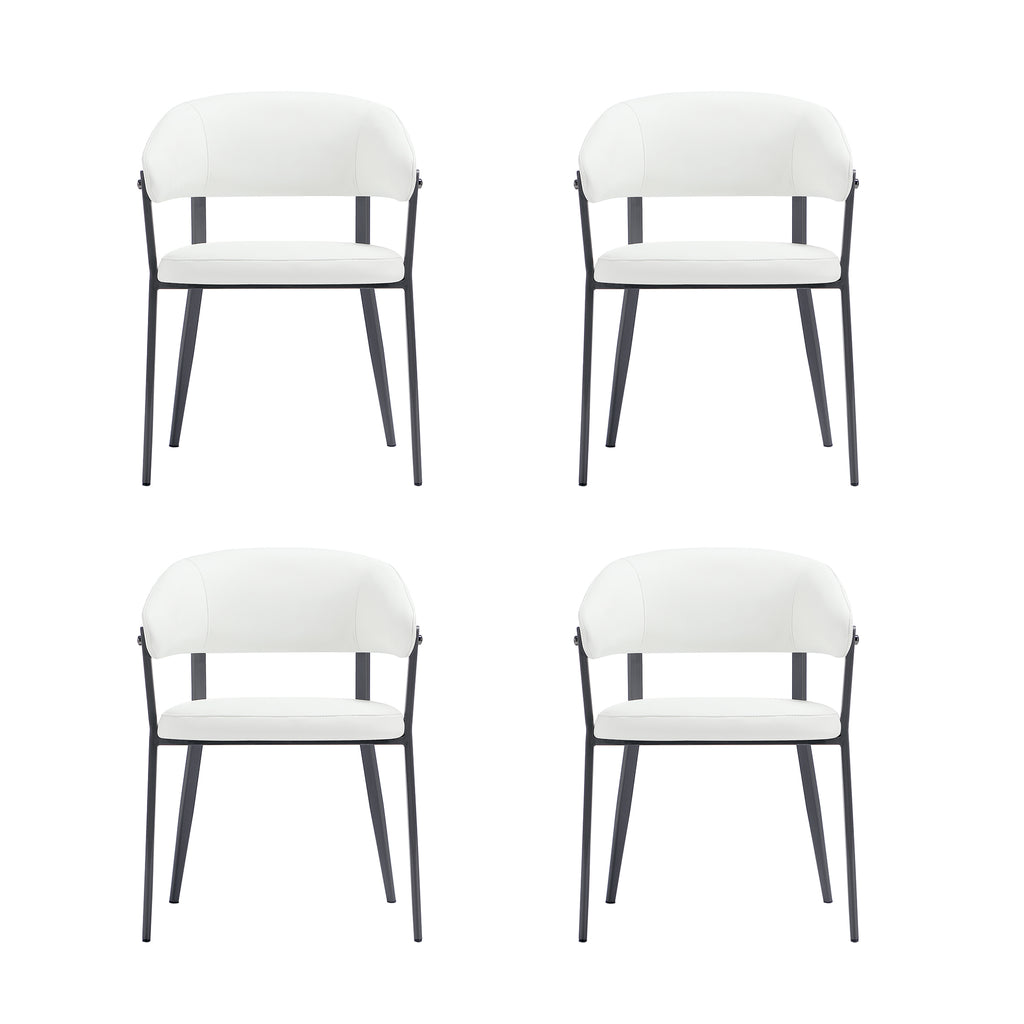 Manhattan Comfort Belle Modern Metal Upholstered Dining Chair in White - Set of 4