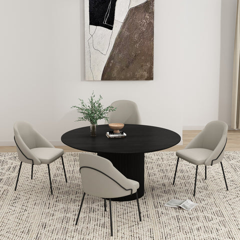 Manhattan Comfort Gracie Modern Vegan Leather Metal Dining Chair in Stone Gray and Black - Set of 4