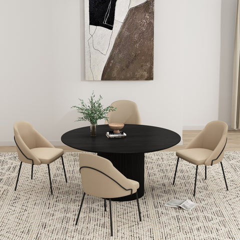 Manhattan Comfort Gracie Modern Vegan Leather Metal Dining Chair in Tan and Black - Set of 4