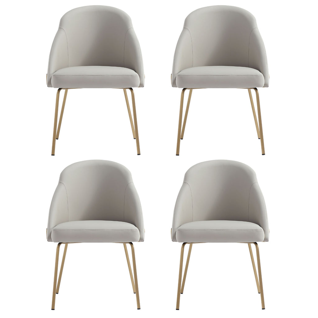 Manhattan Comfort Gracie Modern Vegan Leather Metal Dining Chair in Stone Gray and Gold - Set of 4