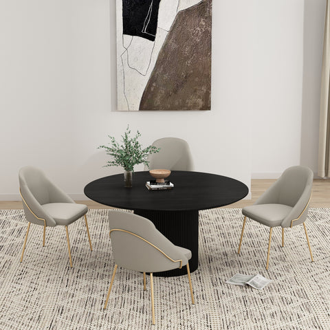 Manhattan Comfort Gracie Modern Vegan Leather Metal Dining Chair in Stone Gray and Gold - Set of 4