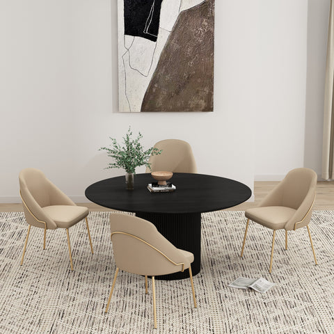 Manhattan Comfort Gracie Modern Vegan Leather Metal Dining Chair in Tan and Gold - Set of 4