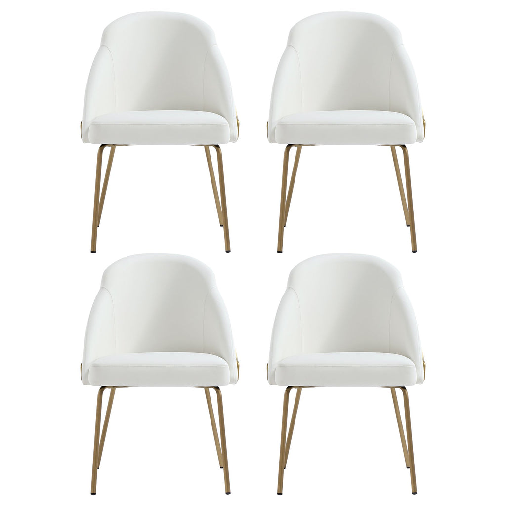 Manhattan Comfort Gracie Modern Vegan Leather Metal Dining Chair in White and Gold - Set of 4