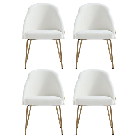Manhattan Comfort Gracie Modern Vegan Leather Metal Dining Chair in White and Gold - Set of 4