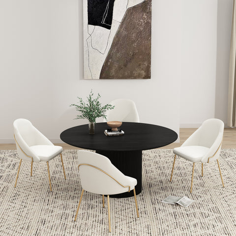 Manhattan Comfort Gracie Modern Vegan Leather Metal Dining Chair in White and Gold - Set of 4