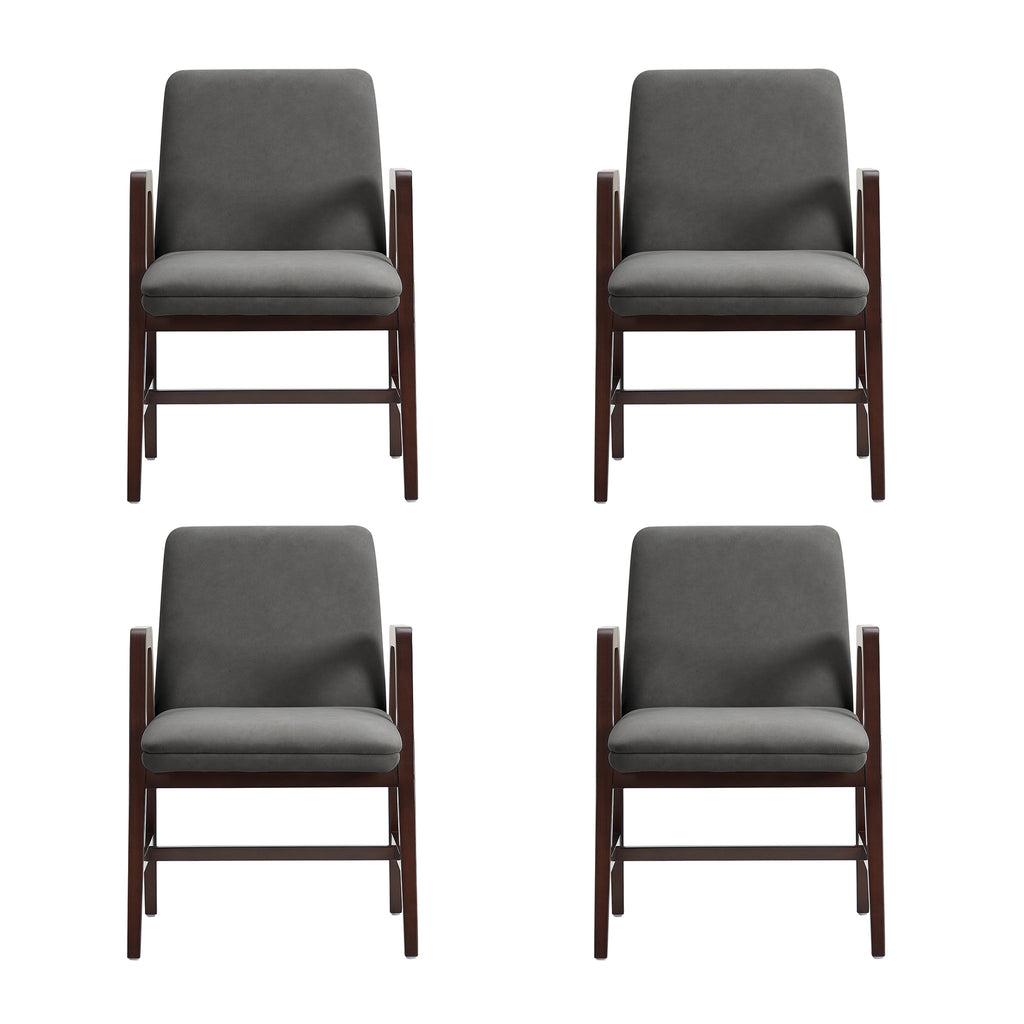 Manhattan Comfort Stella Modern Velvet Wood Armchair in Graphite - Set of 4