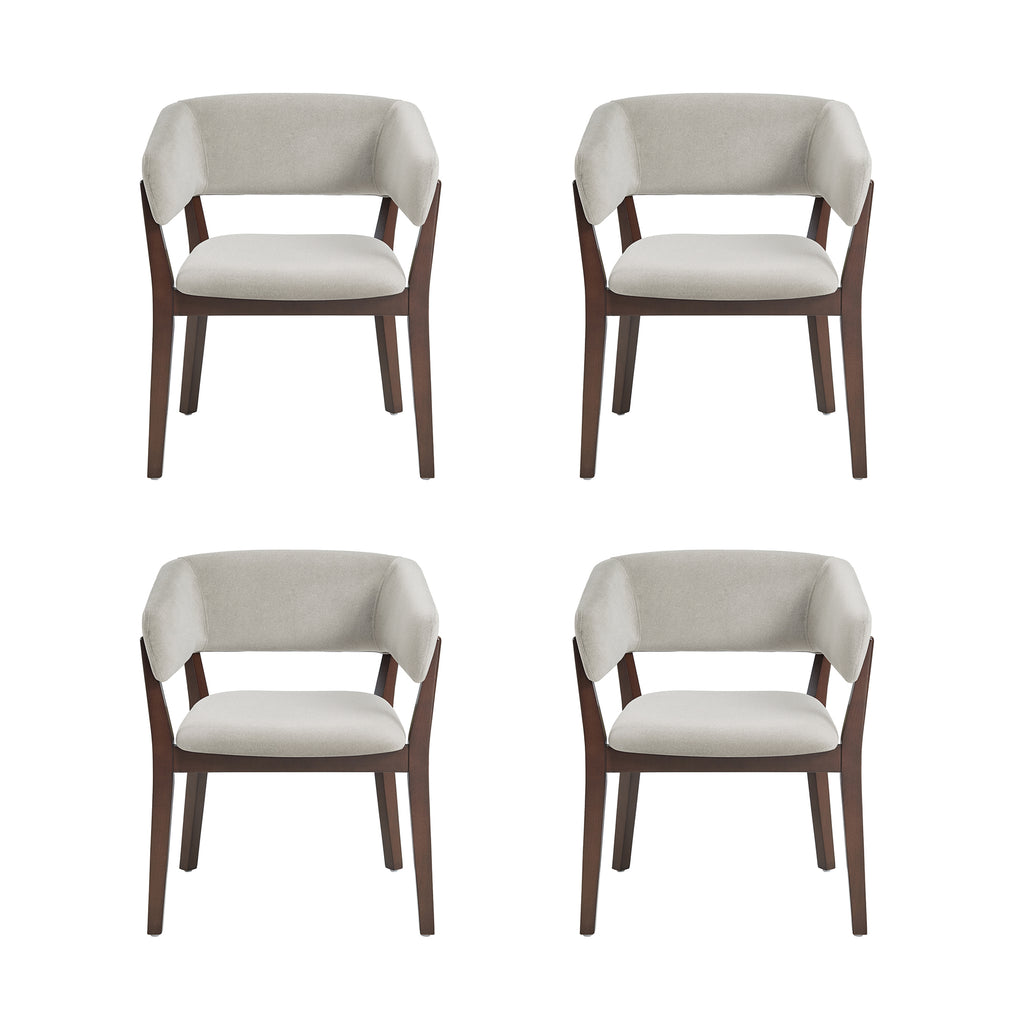 Manhattan Comfort Blake Modern Faux Mohair Wood Armchair in Greige - Set of 4